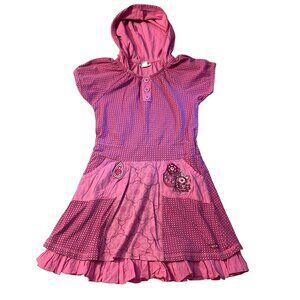 Naartjie Kids Pink Hooded Dress XXL 8 Years With Decorative Flowers & Pockets